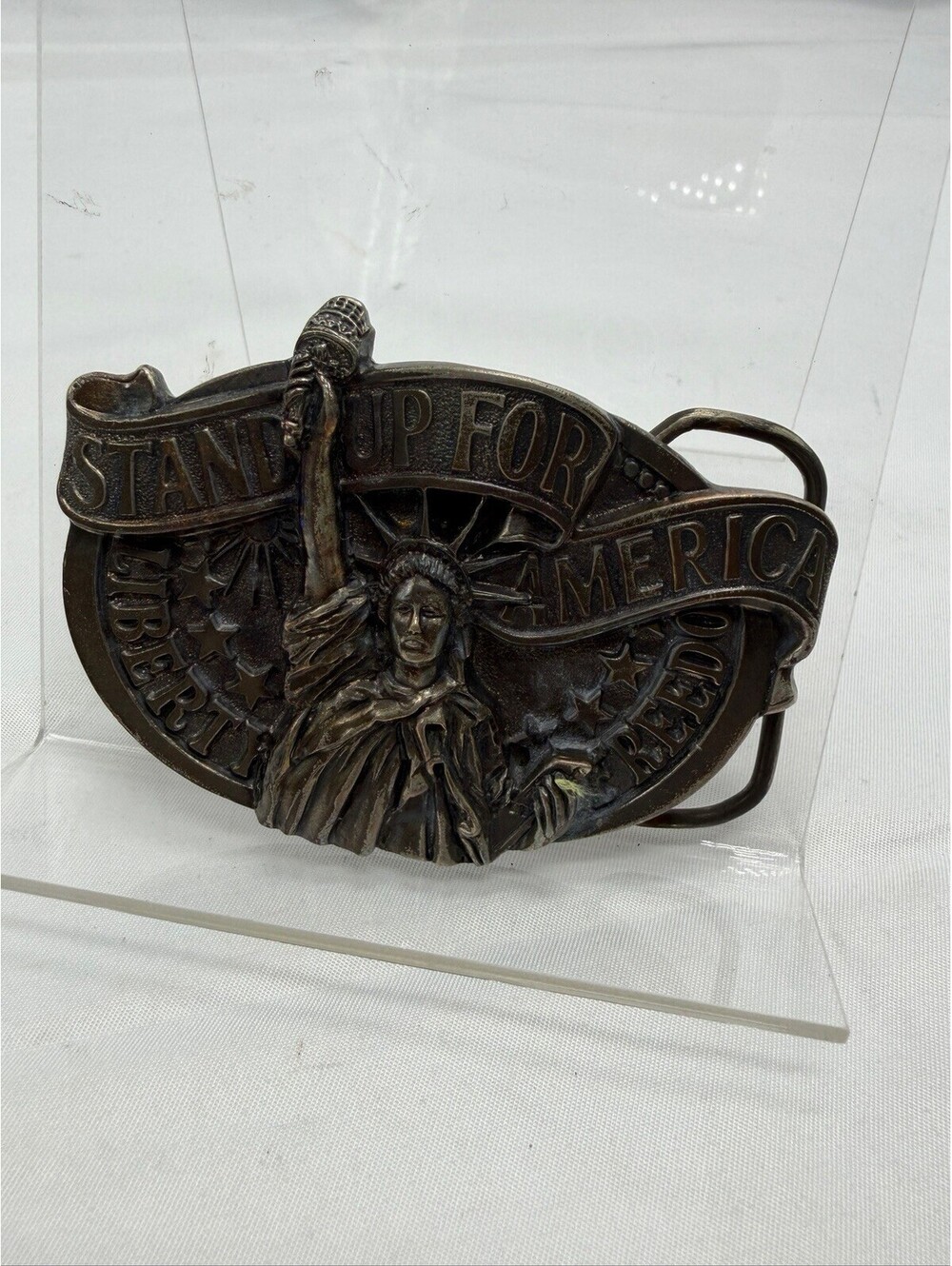 Vintage 1984 Statue of Liberty Freedom "Stand Up for America" Belt Buckle Rare
